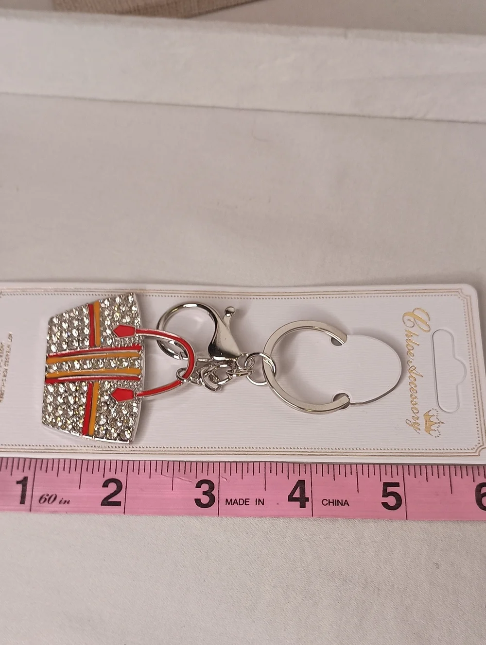 Women's Rhinestone Orange Handbag Purse Keychain | SILVER Tone Bag Charm Orange